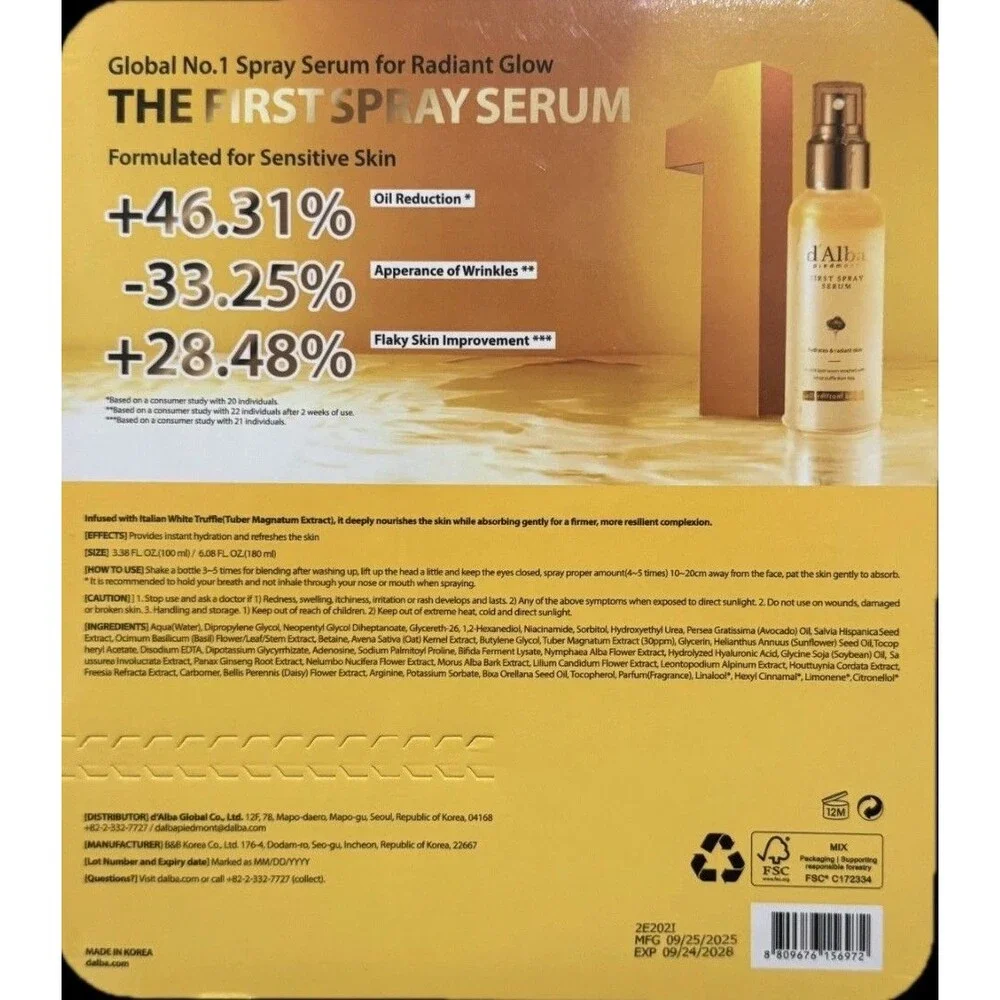 D'ALBA PIEDMONT Italian White Truffle First Spray Serum6.08oz + 3.38oz AUTHENTIC